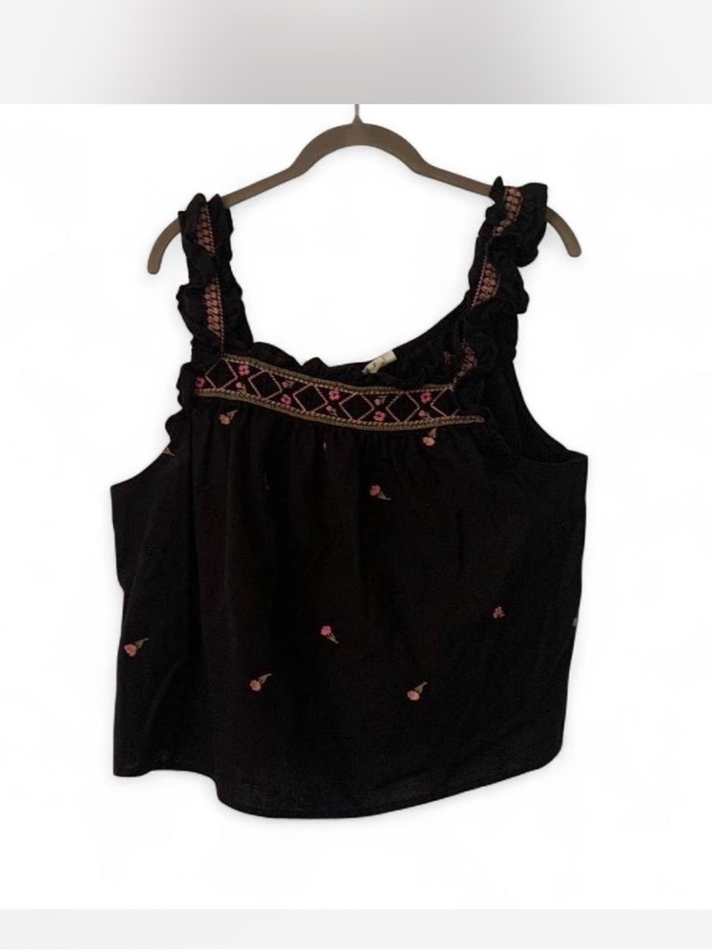 Fairy Whimsigoth a.n.a Black Camisole with Pink Embroidered Accents size XL